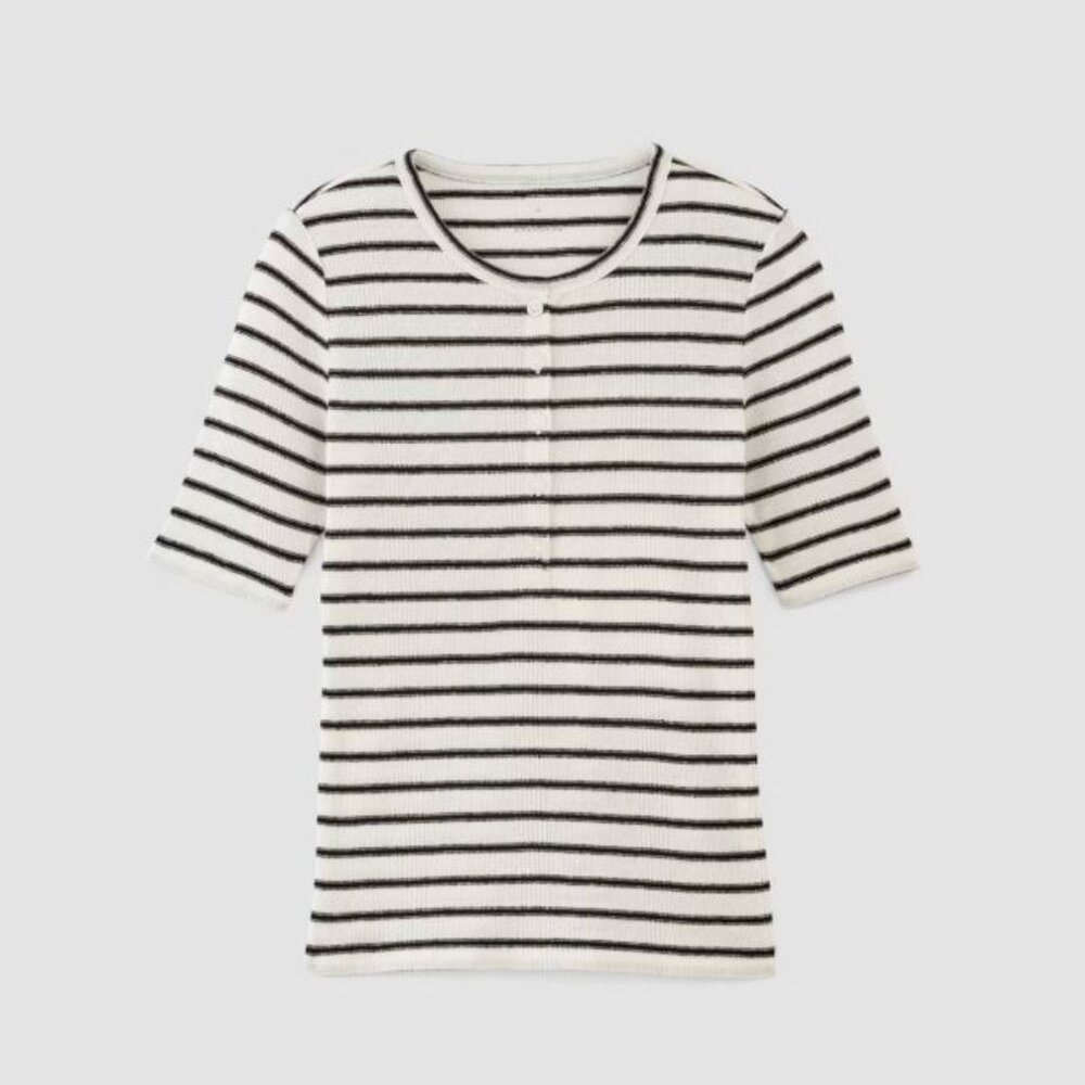 ๐ฅ Everlane The Vintage Rib Henley, Bone/Black (S) - Picture 7 of 13